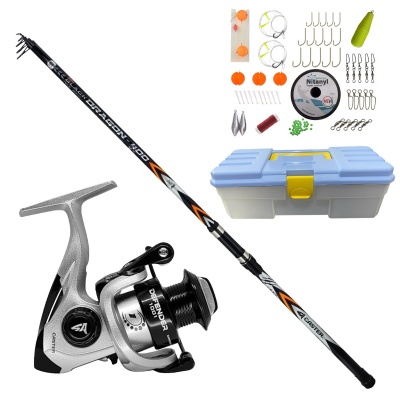 Kit Articulos Caña Pescar 4m + Reel + Caja Completa Pejerrey - EL