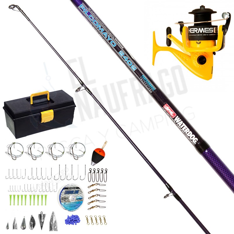 Kit Pesca Reel + Accesorios Caja Río Variada + Caña 2 Tramos Completo  Lineas Boya Plomadas Rotores Mosquetones